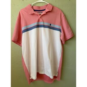 IZOD Advantage Performance Stretch Polo Shirt Men's Size L Coral Blue White